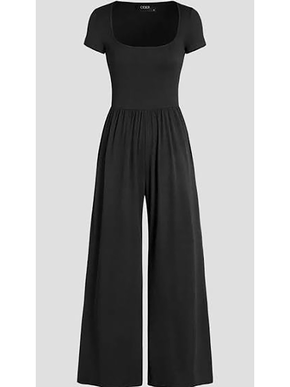 Share Cider Scoop Neckline Short Sleeve Wide Leg Black Jumpsuit